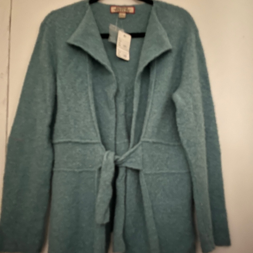 BEYOND THREADS NWOT ALPACA SILK NYLON BLUE TIE SWEATER L